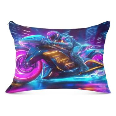 Imagem de Capas de travesseiro decorativas azul neon roxo flanela estética padrão queen king travesseiro de cama, tamanho padrão, 50,8 cm x 66 cm