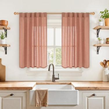Imagem de YoungsTex Cortinas de linho de terracota enferrujadas de 101 cm de comprimento, cortinas laranja queimadas curtas com bolso de haste, filtro de luz para banheiro, sala de estar, janelas, 2 painéis