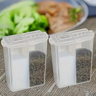 Imagem de Conjunto de 2 potes de especiarias de plástico com compartimento duplo, tampas herméticas sem BPA, transparentes para cozinha, churrasco e organização de despensa, branco