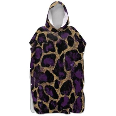 Imagem de Joisal Poncho de surfe plus size trocador de roupão adulto toalha de natação com capuz roxo dourado leopardo ponchos femininos com capuz