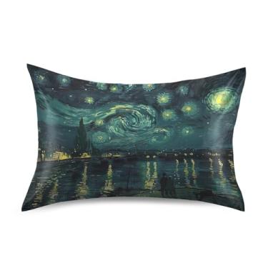 Imagem de Starry Night Rhone Vincent Art Fronhas de cetim floral resfriamento padrão King Queen Capas de almofadas personalizadas para travesseiros sonolentos tamanho padrão 66 cm x 50 cm
