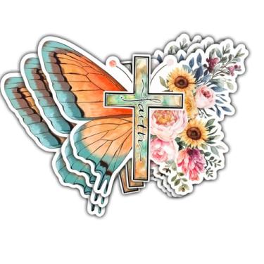 Imagem de (3 peças) Decalque de vinil de borboleta floral de Jesus Cristão - Adesivo inspirador de citações de versículo da Bíblia para livros, laptops, capa de telefone, garrafas de água, Kindle, carro