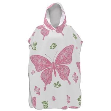 Imagem de Joisal Roupão de mudança de poncho de surfe para toalhas de banho de praia com capuz reutilizáveis poncho masculino com capuz borboleta branca