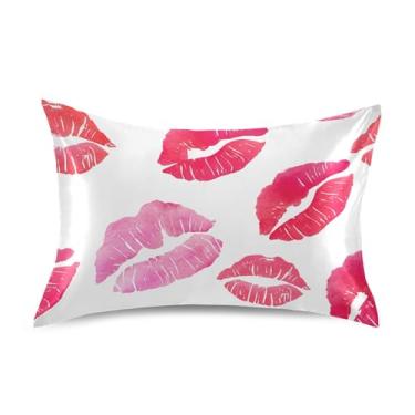 Imagem de Fronhas de cetim branco vermelho rosa batom beijo para arrefecimento de cabelo almofadas de cama macias básicas personalizadas padrão King Queen tamanho padrão 66.0 cm x 50.8 cm