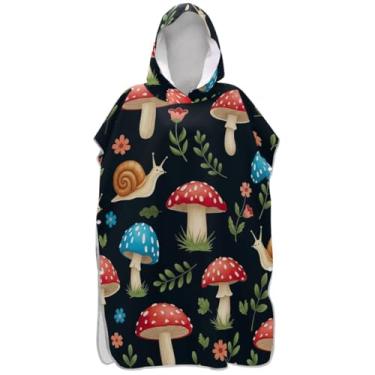 Imagem de Joisal Poncho de surfe de cogumelo caracol fofo de desenho animado para adulto trocador leve feminino ponchos com capuz praia moletom toalha natação