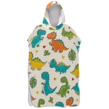 Imagem de Joisal Poncho de surf vestível trocador para adultos toalha de natação com capuz desenho animado dinossauros creme poncho masculino com capuz