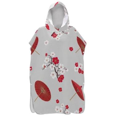 Imagem de Joisal Poncho de surfe plus size para adultos trocador com capuz toalha de banho bonito japonês flor de cerejeira poncho masculino com capuz