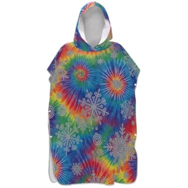 Imagem de Joisal Rainbow Tie Dye Silver Floco de Neve Poncho de Surf Trocador Roupão Adulto Praia Moletom Toalha Natação Plus Size Homens Mulheres Poncho com Capuz