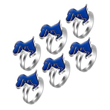 Imagem de 6 peças de anéis ajustáveis de humor de dinossauro joia que muda de cor para diversão anel de dedo refletindo a temperatura do humor presente para crianças pequenas ocasiões especiais