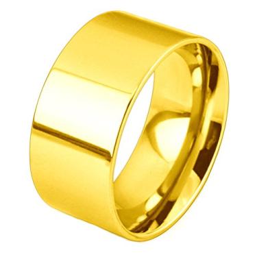 Imagem de Fashion Month Anel masculino feminino de aço inoxidável de 10 mm de largura prata ouro rosa 18k grande banda legal polido topo plano ajuste confortável, Aço inoxidável, platina, prata
