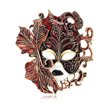 Imagem de RLHRNDE Broche de máscara de carnaval para mulheres homens moda requintada máscara mágica colorida broche personalizado esmalte gotejamento broche elegante vestido casaco pin decoração casamento