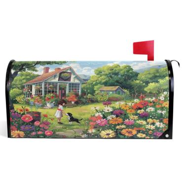 Imagem de TSENQUE Caixa de correio decorativa capas magnéticas outono caixa de correio vinil jardim secreto entre flores caixa de correio moderna decoração de jardim tamanho padrão 52,56 x 45,8 cm