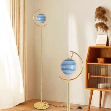 Imagem de Luminária de chão Creative Planet com cúpula de vidro laranja/azul, fonte de luz ajustável G9, corpo em metal, interruptor de pé, ideal para leitura em salas de estar, quartos ou escritórios