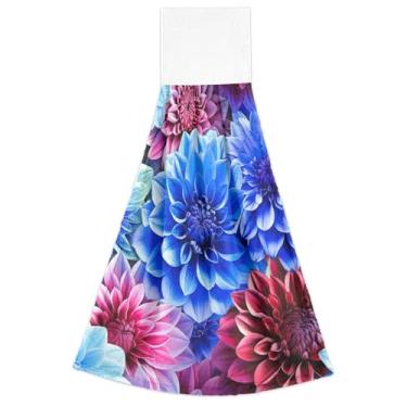Imagem de Joitme Toalhas de cozinha vibrantes dálias azuis para pendurar no outono, toalhas de chá para forno, conjunto de 2 toalhas de cozinha macias e absorventes decorativas, 46 x 35 cm