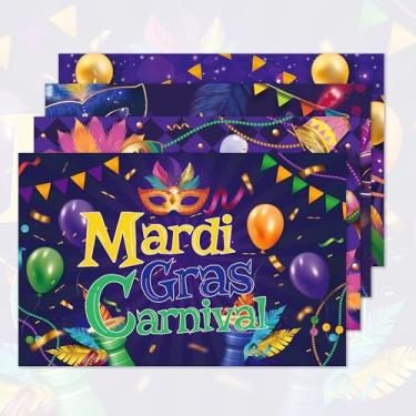 Imagem de Jogo americano de Mardi Gras, estampa de máscara de carnaval, descartável, tapetes de mesa de jantar, decoração de carnaval de Nova Orleans, para baile de máscaras, festas de fim de ano, cozinha