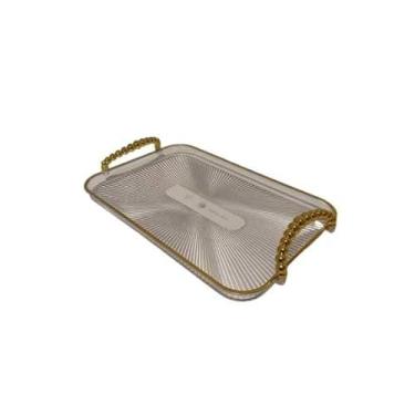 Imagem de Bandeja Organizadora Alça Cantinho do Café Multiuso Resistente Decorativa Casa Cozinha Mesa Posta, Ideal para Servir Petiscos e Decoração de Mesa Brasileira(TRANSPARENTE DOURADA G)