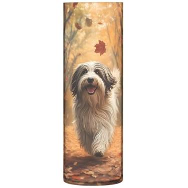 Imagem de Vaso de mesa de centro cilíndrico para mesa fofo cachorro outono vaso de flores alto plástico personalizado floral decoração de outono para quarto, 30 cm x 9,9 cm