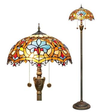 Imagem de Luminária de chão estilo Tiffany [2 lâmpadas][40,6 cm L x 157,5 cm A] Luminária decorativa para casa, estilo barroco com vitrais antigos, ideal para leitura em sala de estar, quarto, corredo