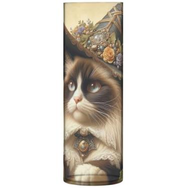 Imagem de Ragdoll Gato Halloween Gatinho Grande Outono Vasos de Plástico Cilindro Flor Vasos para Centros de Mesa Decorações de Outono para Casa, 30 cm x 9,9 cm