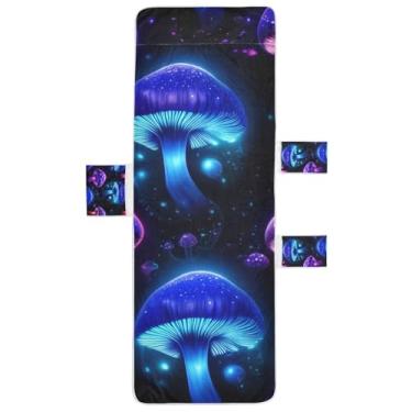 Imagem de Cogumelos Azuis Luminosos Preto Chaise Lounge Toalhas de Cadeira de Praia Toalhas de Cadeira de Praia com Bolsos Espreguiçadeira Perseguição Externa 85 x 76 cm