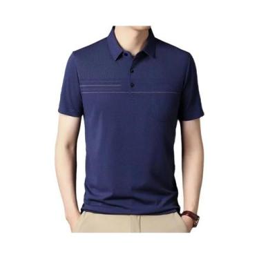 Imagem de Camisas polo coreanas para homens, camisas casuais de manga curta slim