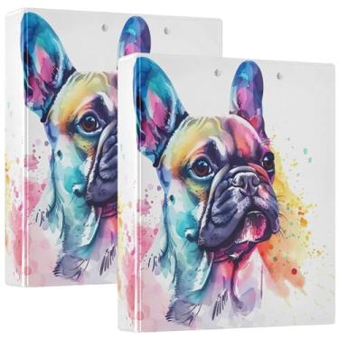 Imagem de Fichário fofo para buldogue aquarela de 3,8 cm, 3 anéis, comporta 200 folhas, 3 pastas de anéis, 31,5 x 27 x 6 cm, pacote com 2