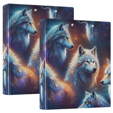Imagem de Fichários Wolves Blue Orange Nebulae com 3 anéis de 3 cm comporta 200 folhas de fichário fofo para prancheta, anel redondo, 31,5 x 27 x 6 cm, pacote com 2