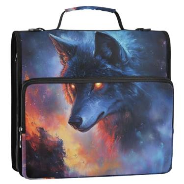 Imagem de Fichário organizador com 3 anéis de pintura de animais de lobo com alça de ombro para portfólio escolar com suporte de 500 folhas