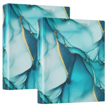 Imagem de Fichários de 3 anéis de mármore turquesa de 3 cm comporta 200 folhas, pastas estéticas para cadernos, fichário de apresentação de anel redondo, 31,5 x 27 x 6 cm, 1 pacote