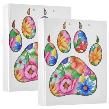 Imagem de Fichários florais coloridos de flores com estampa de pata, 3 polegadas, 3 anéis, 200 folhas, lindas pastas de caderno, anel redondo floral, fichário de escritório, 31,5 x 27 x 6 cm, 1 pacote