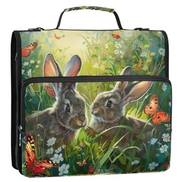 Imagem de Engraçados fichários de 3 anéis de 3 cm para trabalhos pesados, pintura de prado, fichário com zíper, organizador de carteira, pasta de armazenamento com alça, bolsa escolar com alça de ombro