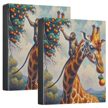 Imagem de Caderno de receitas azul árvore girafa com 3 argolas, comporta 200 folhas, 1 pacote de pastas para 3 fichários