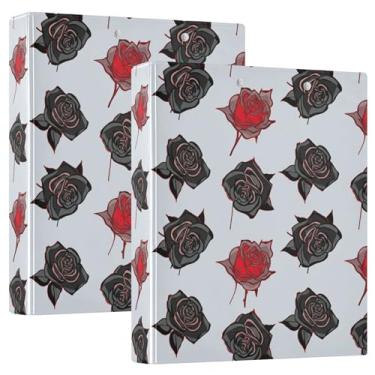 Imagem de Fichários personalizados de rosas vermelhas pretas de 3,8 cm, 3 anéis, 200 folhas, fichário de escritório, 31,5 x 27 x 6 cm, pacote com 2