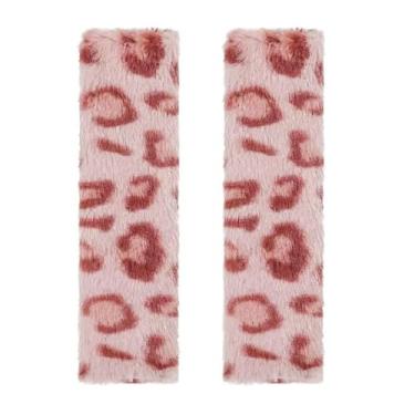 Imagem de JINXU Pacote com 2 capas para cinto de segurança, capa de cinto de segurança fofa com estampa de leopardo de pelúcia para uma condução mais confortável, capa de cinto de segurança macia e fofa