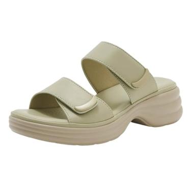 Imagem de Pantufas femininas modernas, casuais, lisas, confortáveis, leves, com boca de peixe, Verde, 34