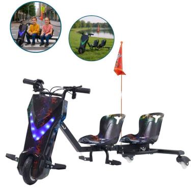 Imagem de Drift Triciclo Elétrico Duplo 2 Assentos 250W Chave Buzina Led Freio Preto Importway Bw388 Pt