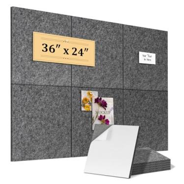 Imagem de QUEENLINK Quadro grande de cortiça para parede, 91 cm x 61 cm, pacote com 6 azulejos de parede de feltro, quadro de avisos de escritório, placa de dardos alternativa, 60 pinos, cinza