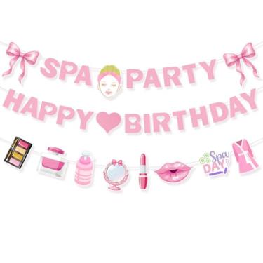 Imagem de 3 faixas de aniversário de spa, decorações de festa de aniversário pré-amarradas, decoração de parede e teto | Artigos de festa de aniversário de spa para meninas e festas de pijama, decoração