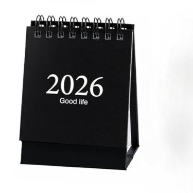 Imagem de Calendário de mesa 2026, versão em inglês, agenda portátil dobrável, ornamento de mesa (preto)