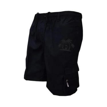Imagem de Bermuda Cargo Masculina Preta Com Múltiplos Bolsos E Cintura Com Cordã