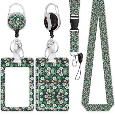 Imagem de Porta-crachá de identificação com cordão, carretel retrátil com clipe de cinto giratório, cordão destacável, etiqueta de cartão de nome, protetor de identidade vertical, carretel de crachá para