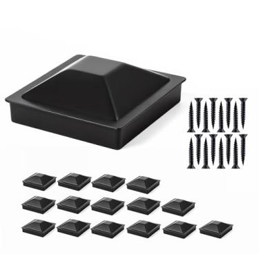 Imagem de Conjunto de 16 tampas de alumínio para postes de cerca de pirâmide de 10 cm x 10 cm (reais 8,9 cm x 8,9 cm), capas de postes foscos pretos servem para postes de madeira nominal 4 x 4 para cerca, poste