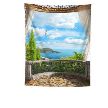 Imagem de Tapeçaria, paisagem, céu, nuvens brancas, 150x130cm, microtecido - yiw