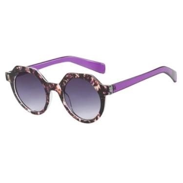 Imagem de HCHES Óculos de Sol Femininos Vintage com Degradê e Proteção UV400, Armação Redonda, Estilo Masculino (Roxo-acinzentado)