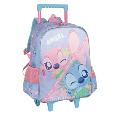 Imagem de Mochila Bolsa de Costas e Rodinhas Stitch Infantil Creche Escolar Passeio Viagem Leve (Roxo)