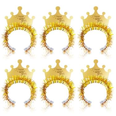 Imagem de Solsew Pacote com 6 lembrancinhas de festa de feliz ano novo 2026 tiaras douradas véspera de ano novo tiara coroa dourada para celebrações e contagem regressiva 2026 suprimentos de feriado
