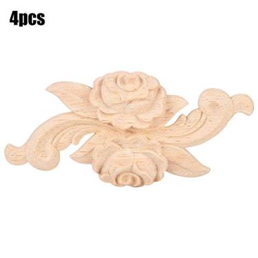 Imagem de GLOGLOW Outros Itens Decorativos Decoração de Canto, Estilo Vintage, 4 Peças, para Armários e Portas, 9x3,5cm e 12x5cm Flor Esculpida Em Madeira Apliques Nan (Tipo E)