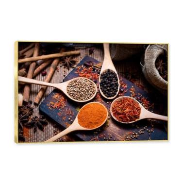 Imagem de NHLDZYH Moldura dourada. Tela decorativa cozinha, arte vintage especiarias coloridas, arte de parede quadros para sala de estar quarto cozinha. C94. 30x45cm