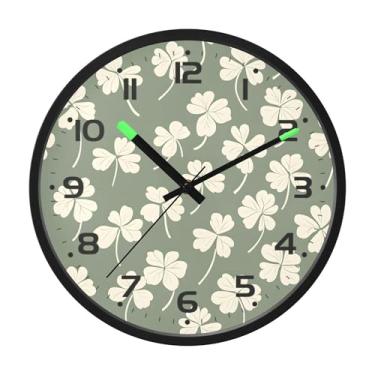 Imagem de SEHANY Relógio de parede Green Clover, silencioso, sem tique-taque, relógio redondo operado por bateria, controle de som, luz noturna, relógios de parede para sala de estar, cozinha, quarto