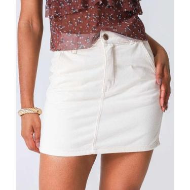 Imagem de Saia Feminina Sarja Bolso Zune Jeans Off White-98016 - Marisa, 40, Off